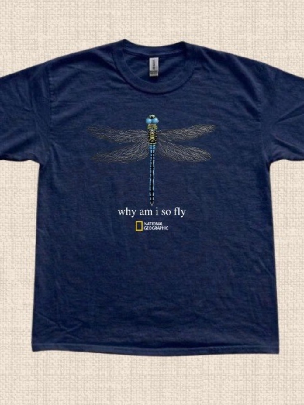 Gildan Navy Dragonfly “Why Am I So Fly” Graphic Tee